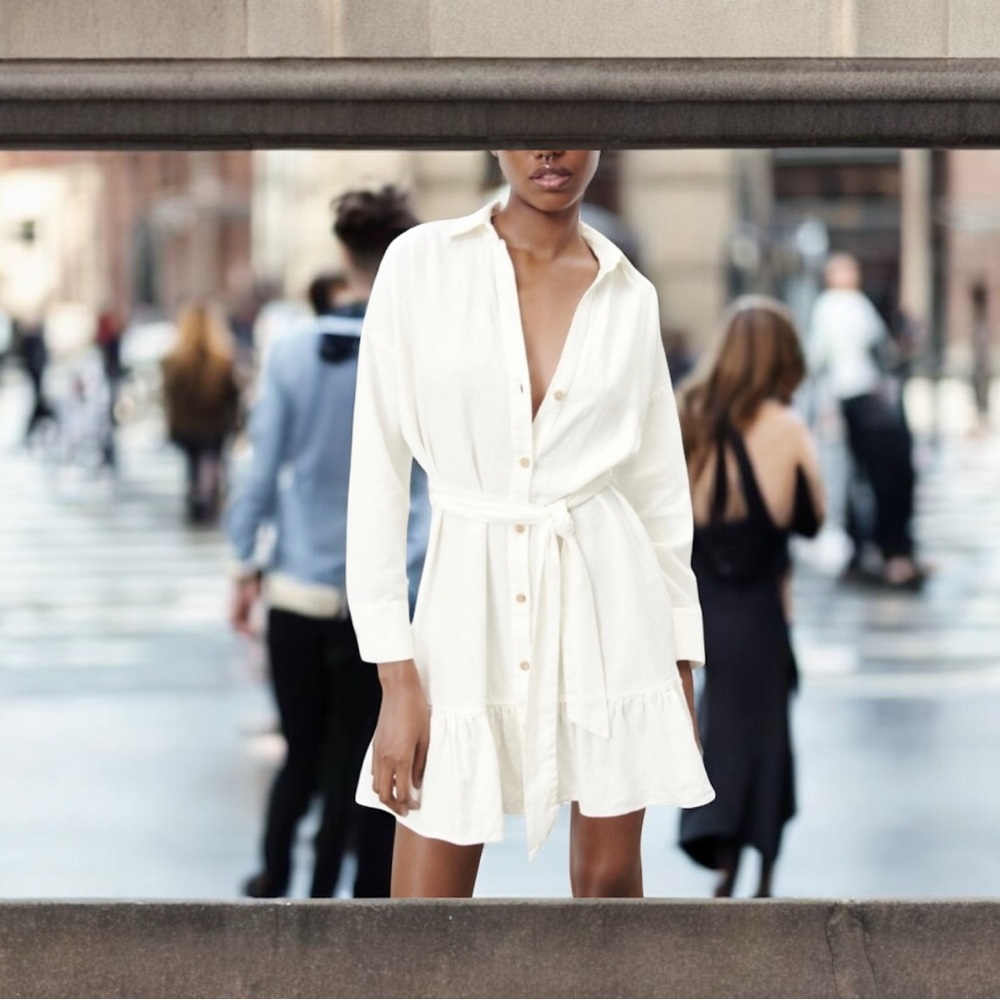Zara Cream Long Sleeve linen blend XL Dress